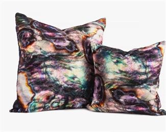 Assorted mineral pillows in linen and sheared velvet - Abalone, Malachite, Agate, etc. 24" x 24" $45 18" x 18" $35 14" x 14" $25 may be viewed at studio