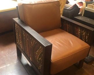Cinnamon leather chair with interchangeable side panels, Ash wood, brand new , 29" x 30" x 32" $500, Also available in White frame with White leather