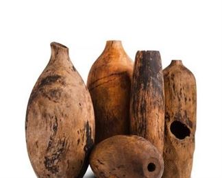 Set of 6 Balinese vintage wood bottles, hand carved - $350