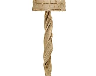 A pair of Fossilized Vines from Bali, made into floor lamps featuring hand made African fabric shades 60" x 17" $950 for the pair