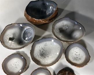 One single Agate carved into serving bowls. These are no longer available on the open market as the carver has died. Extremely rare! $900 for the entire set. Bowls stack together inside the largest bowl with agate lid. Great for serving ice cream or for a collector