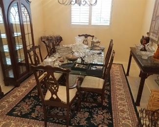 7pc Dining room set, glass top faux marble base, Available for presale, priced at $625