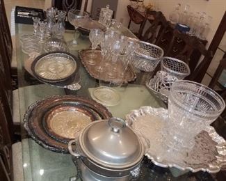 Silverplate , some Waterford crystal, lead glass crystal and more. 
