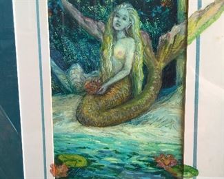 https://www.ebay.com/itm/114644962393	LAR0013 Barbara Yochum Framed art, blue trim with a blue green mermaid and lily 		Auction
