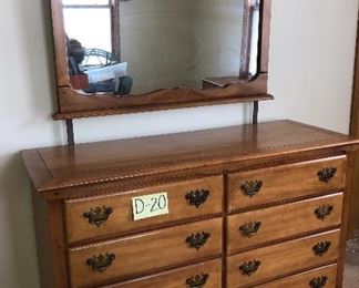 D-20, solid Maple dresser with mirror, 32” tall, 19” deep, 52” wide, $110.00
