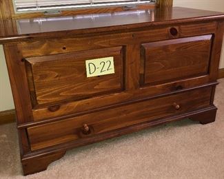 D-22, cedar chest, some scratches, 18” deep, 25” tall, 44” wide, $100