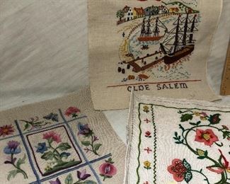 D-28, set of three embroidered panels ready for making pillows, $18.00 all