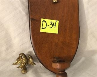 D-34, maple candle holder and extra brass eagle, $12.00/all