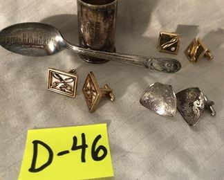 D-46, cufflinks, shot glass and spoon lot, $14