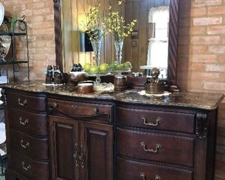 Triple Dresser & Mirror with Granite Top