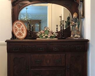 Beautiful, Antique Dresser & Mirror, Antique Barley Twist Candlesticks (2 sets of 2), Italian Floral, Vintage Oriental Art