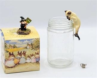 Wee Forest Folk LITTLE BOO by Donna Petersen 1996 w/Original Box + Siamese Cat Bowl Pot Hanger and Miniature Mouse Figurine