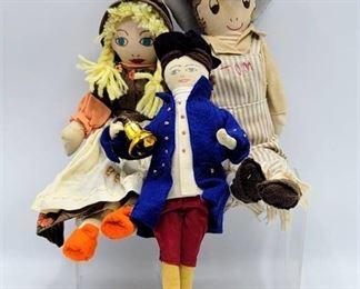 Vintage Tom Sawyer and Becky Thatcher Rag Dolls + Fabric and Felt Doll with Painted on Face