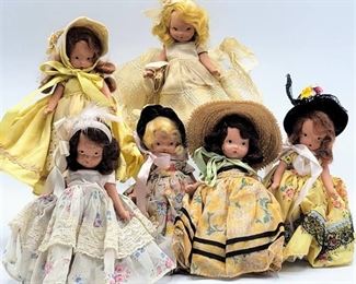 Collection of 6 Vintage Mid-Century NANCY ANN STORYBOOK DOLLS Bisque Painted Faces