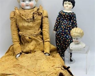 22" Vtg/Antique Blonde China Head Doll with Original Dress, Blonde China Head + Vtg Small China Head Doll