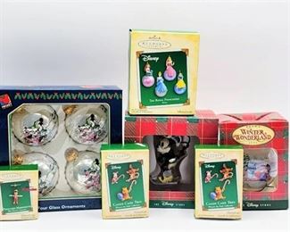 (7) Boxes of Disney Ornaments incl Hallmark - Mickey & Minnie Mouse, Disney Princesses, Pinocchio, Winnie The Pooh, Tigger & Piglet