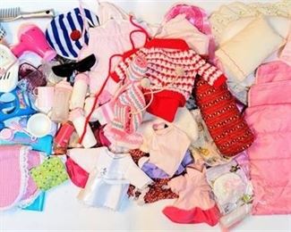 Huge Lot of Variety of Doll Items - Vintage Bottles, Clothing, Furniture, Hair Accessories, Bedding + (4) Doll Sleeping Bags