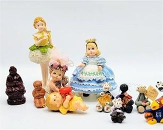 (14) Piece Lot - Variety of Figurines including Miniature Clay Figures - KU Jayhawk clay figure