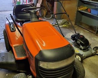 Arien mower w/ sweeper and utility cart.