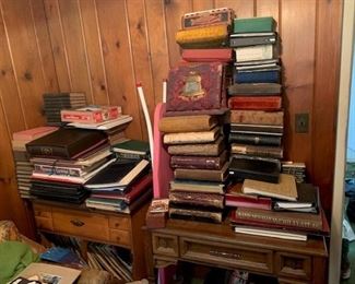 velvet-covered photo book - most have no pictures - records are in the cabinet to its left 