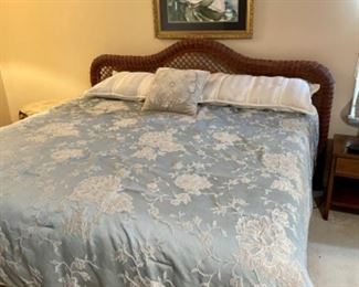 king size wicker headboard with like new mattress