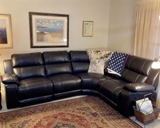 Like new, bonded leather reclining sectional (3 pieces)