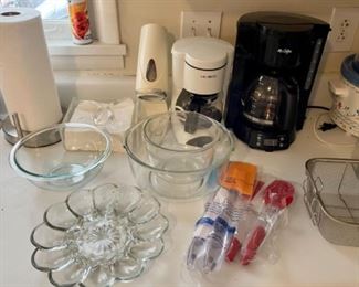 coffee pots, egg plate, mixing bowls