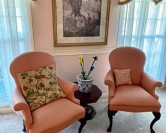 pair of upholstered arm chairs