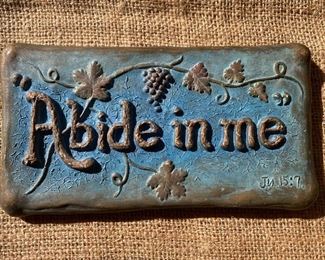 Vintage chalkware "Abide in me" plaque