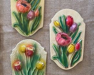 Trio of Chalkware tulip plaques