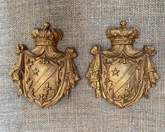 Brass crown & shield curtain ties (from the Liberace estate)