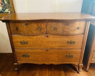 American tiger oak serpentine front chest of drawers