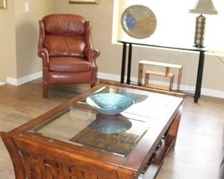 Coffee Table, Sofa Table, Lamp, Chestnut Recliner by Bradington Young