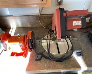 Bench Grinder and Miter Saw