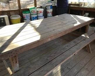 Fantastic farmhouse table - custom built. Two picnic benches also.