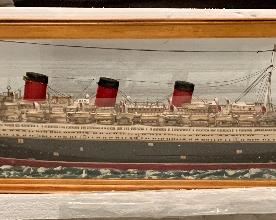 Hand carved Queen Mary replica. Includes casing and lighting for inside of the boat.
Made in 1940’s by Italian Designer Nicholas Capurso.
Incredibly meticulously built. Needs to be seen in person!
Last appraisal done on 2007 - $2500
Price to purchase - $3000