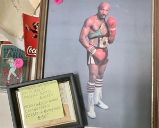 Marvelous Marvin Hagler photo and signed fight ticket. World Middleweight Championship fight versus Hamsho.
$50
