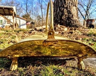 Vintage Brass Clawfoot Firewood Holder, Black Fireplace Scuttle Bucket