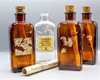 (4) 1978 Squibb Amitid Amitriptyline Tablets Bottles with Advertisement Message in the Bottles