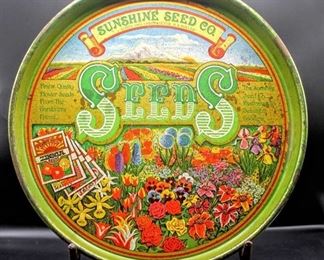 Vintage "Sunshine Seed CO." Serving Tray 14" Diameter x 1.5" Deep, Beautiful Bright Colors!