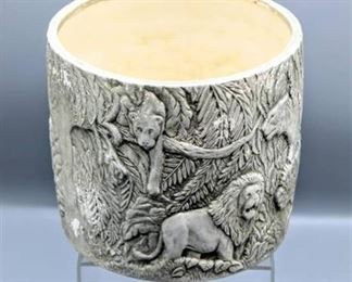 Vintage Signed and Dated SM 1976, Animal Print Pottery Canister, Ashtray, Planter 5.5" x 6.5" diam