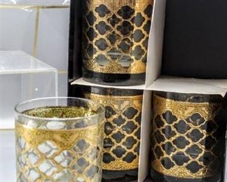 Vintage Dorothy Thorpe Gifts Valencia Gold Barware Cocktail Glasses Gift Set of (4)