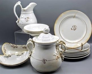 (15) Piece Set of White China with Gold Design & Trim