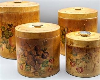 Vintage 1950's Spun Aluminum Hand Painted Canister Set (4)