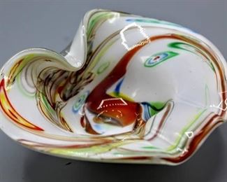 Vintage Mid-century Art Deco Art Glass Cigarette Ashtray 5"