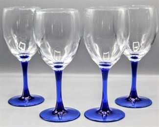 (4) Cobalt Blue Vintage Stemmed Wine Glasses