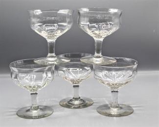 (5) Vintage Antique Clear Crystal Champagne Goblets Glasses