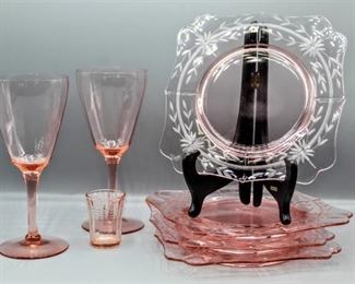 7 Piece Lot Pink Depression Glass