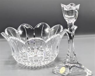 St. George 24% Fine Lead Crystal Bowl and Lead Crystal Clear Tulip Candlestick