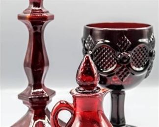 Avon Ruby Red & Cape Cod Cranberry Glass (3) Piece Lot